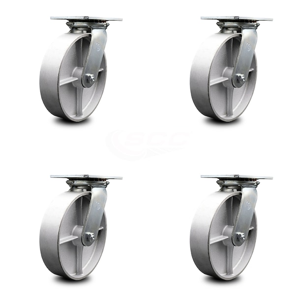 8 Inch Heavy Duty Semi Steel Caster Set with Ball Bearings SCC, 4PK